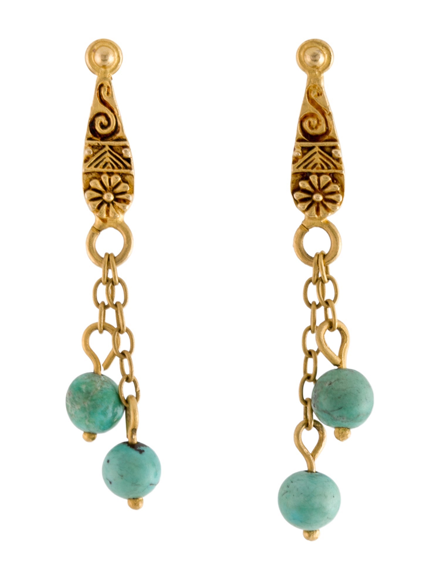 Earrings Turquoise Textured Floral Drop