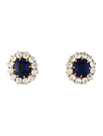 Earrings 14K 2.70ctw Unheated Sapphire & 1.44ctw Diamond Stud Earrings