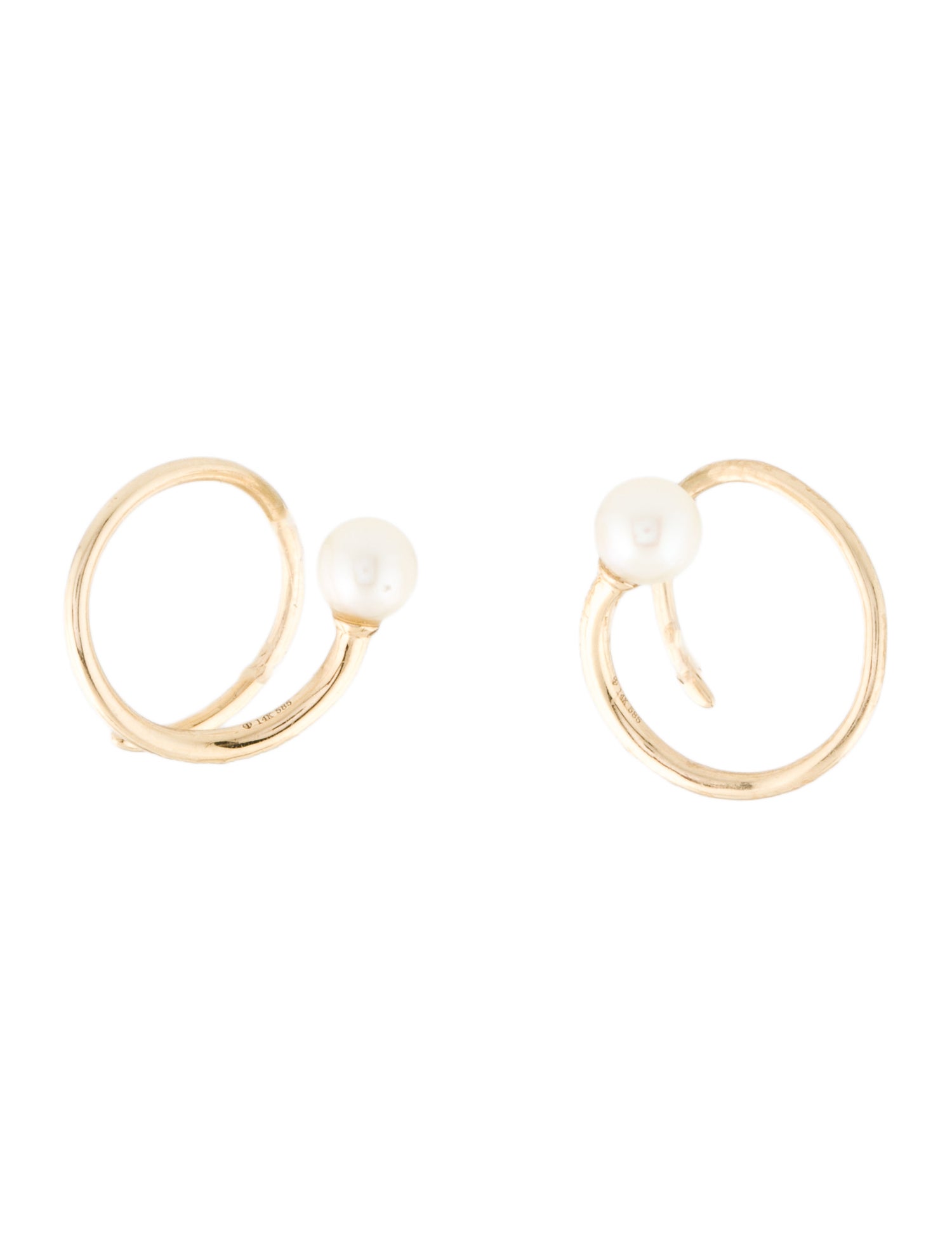 Earrings 14K Pearl & Diamond Huggie Hoop Earrings