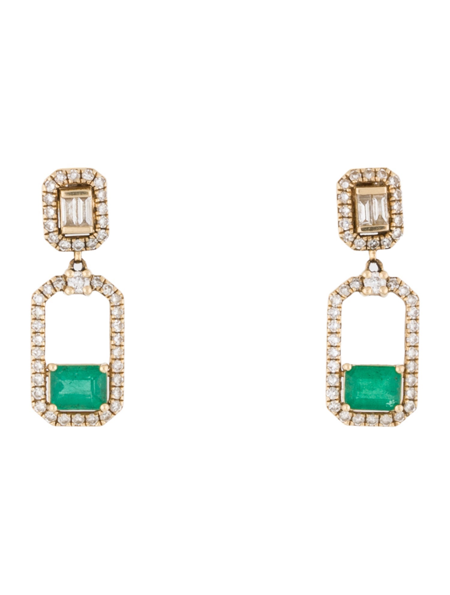 Earrings 14K Emerald & Diamond Drop Earrings
