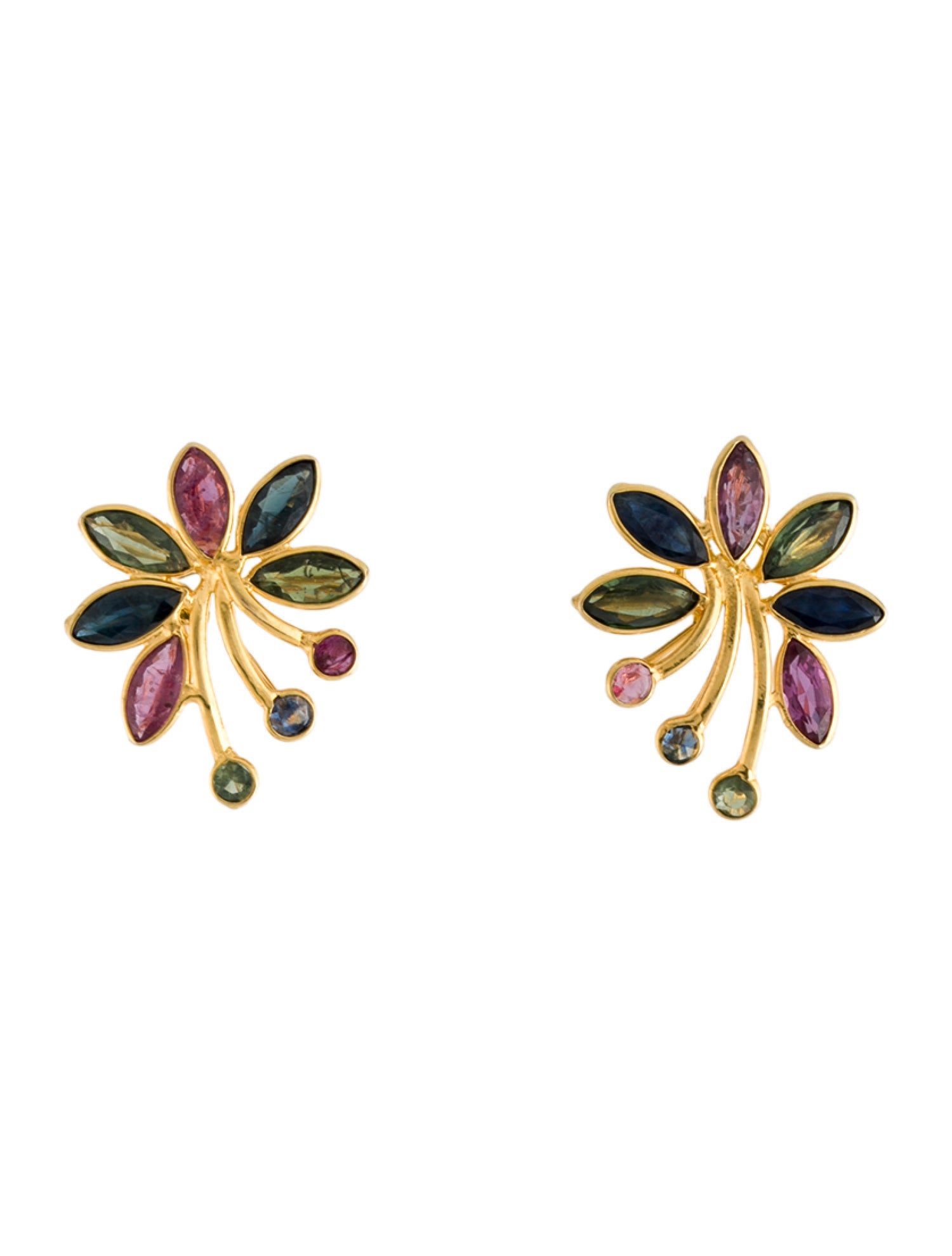 Earrings 18K Multistone Floral Stud