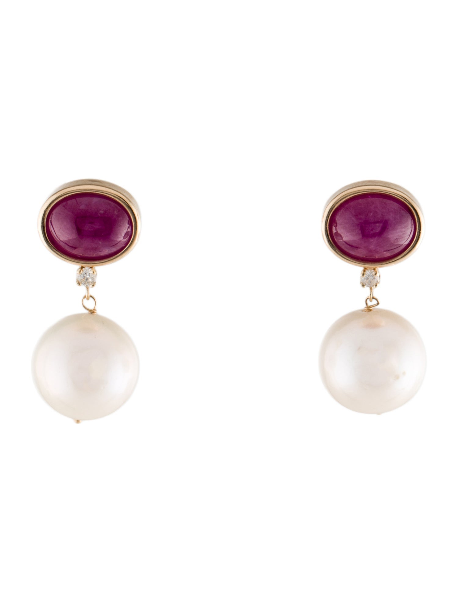 Earrings 14K Pearl, Ruby, & Diamond Drop
