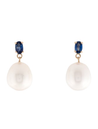 Earrings 14K Pearl & Sapphire Drop Earrings