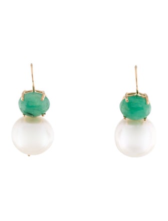Earrings 14K Pearl & Emerald Drop Earrings