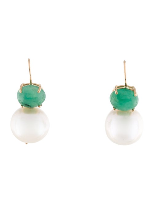 Earrings 14K Pearl & Emerald Drop Earrings