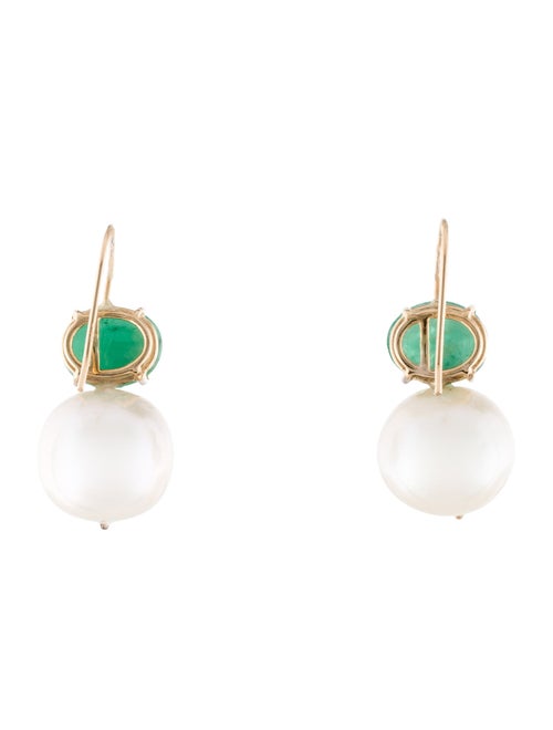Earrings 14K Pearl & Emerald Drop Earrings