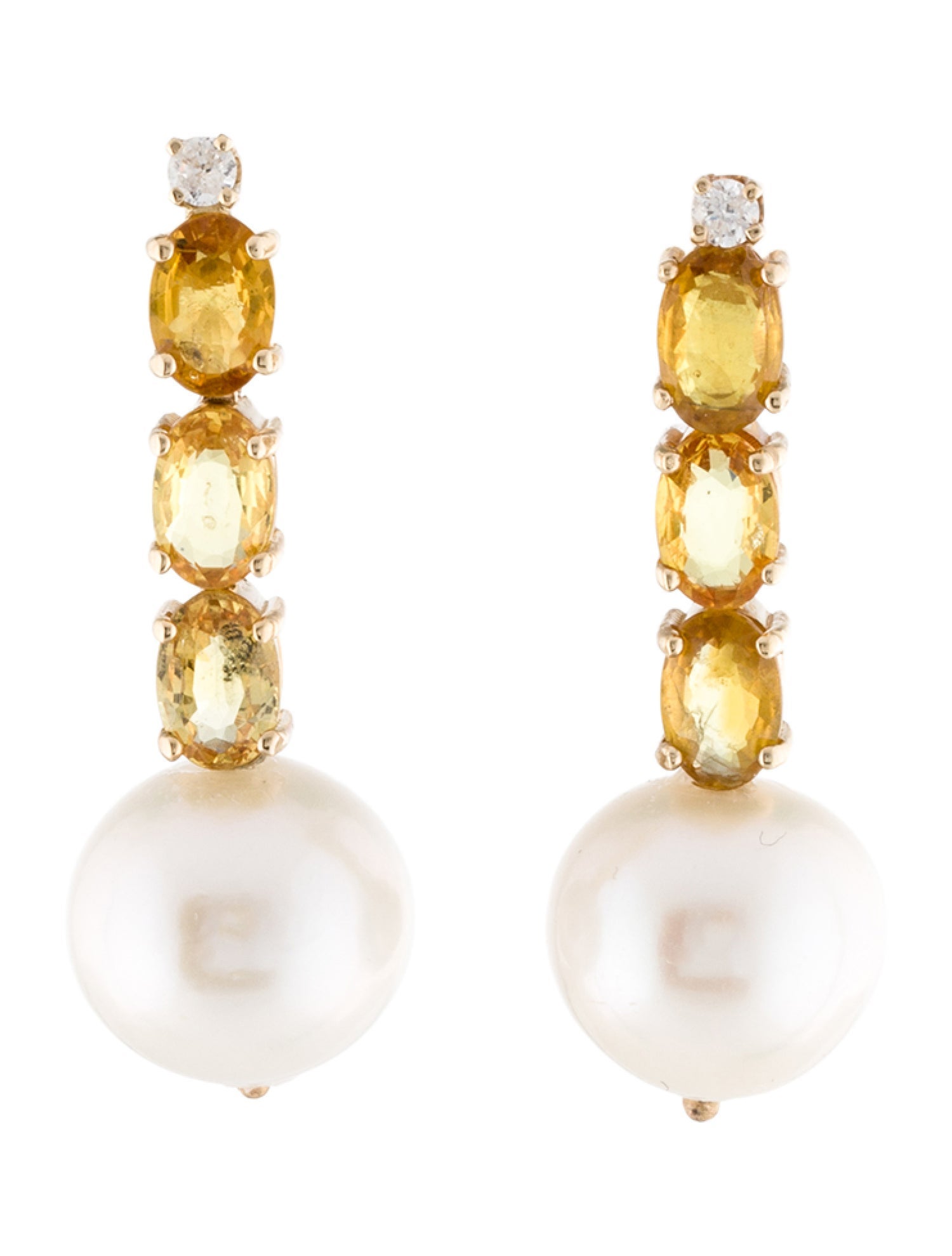 Earrings 14K Pearl, Sapphire & Diamond Drop