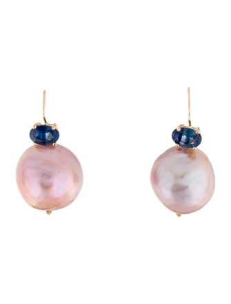 Earrings 14K Pearl & Sapphire Drop Earrings