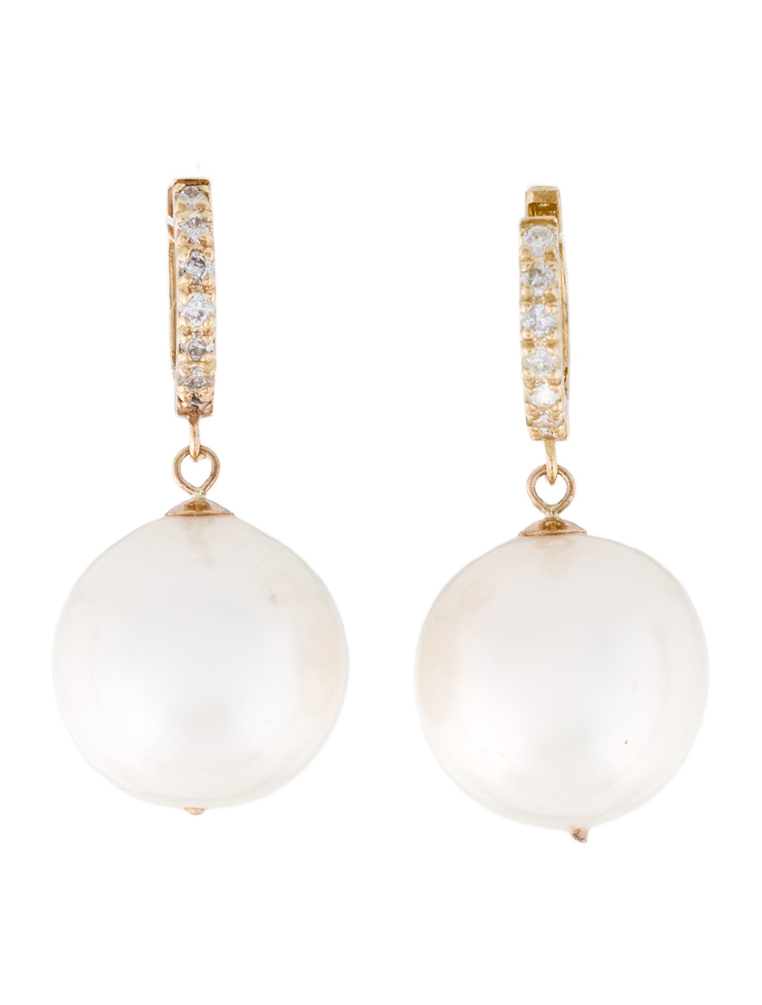 Earrings 14K Diamond & Pearl Drop Earrings
