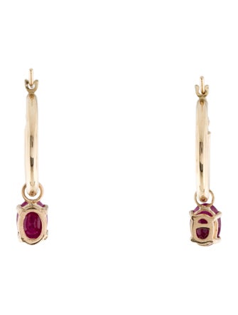 Earrings 14K 1.74ctw Ruby Drop Hoop Earring