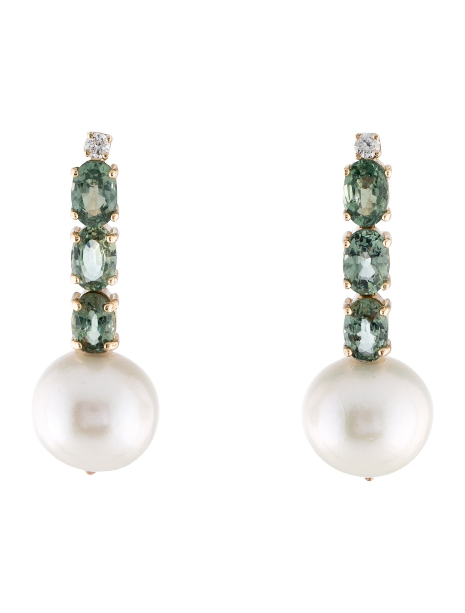 Earrings 14K Pearl, Sapphire & Diamond Drop