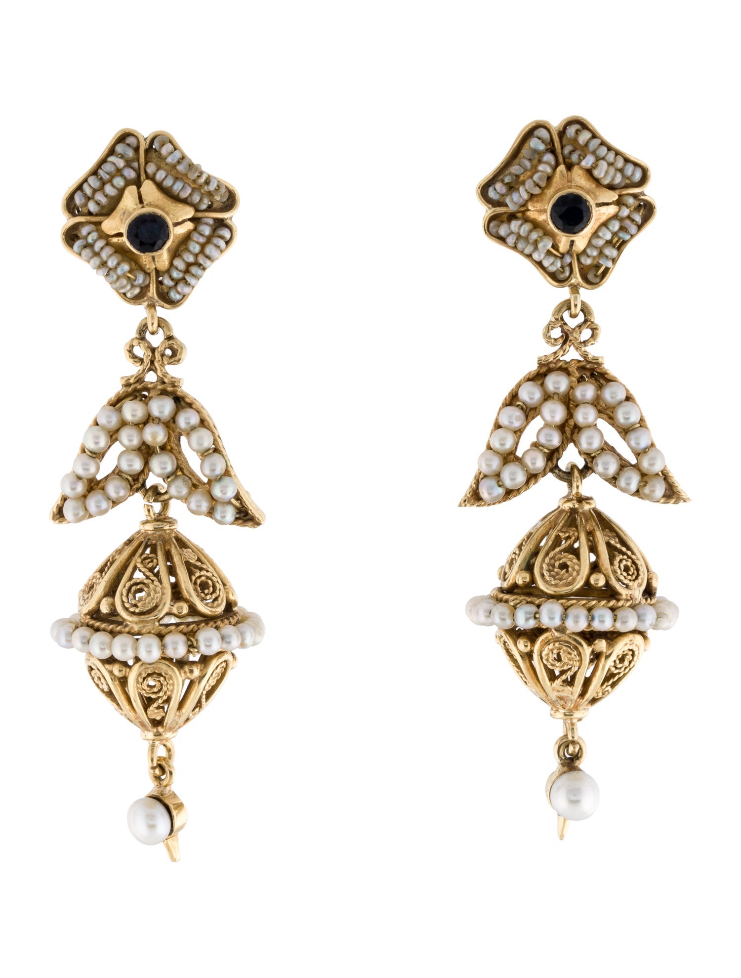 Earrings 14K Pearl & Sapphire Drop Earrings