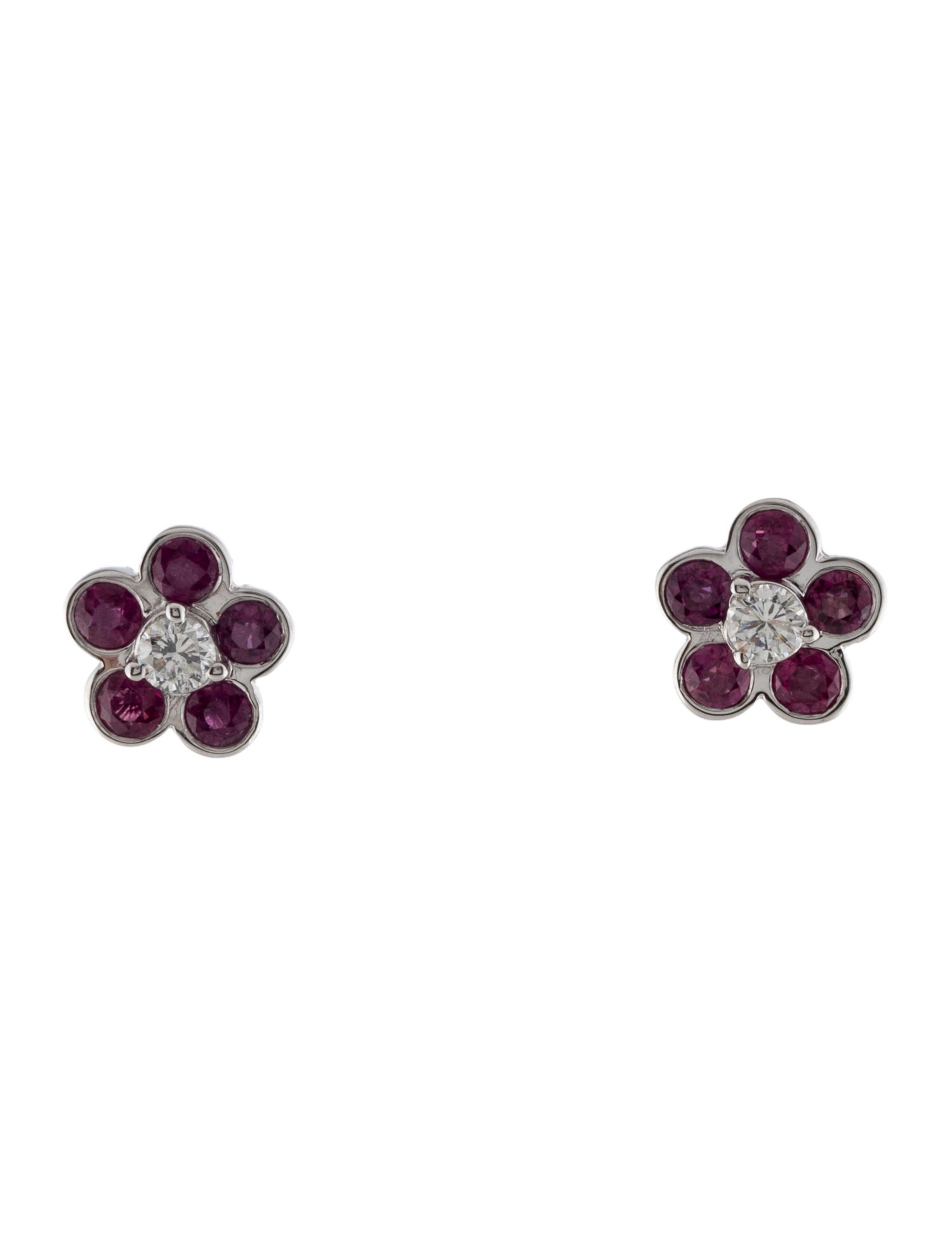 Earrings 18K Diamond & Ruby Flower Stud Earrings