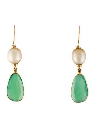 Earrings 18K Pearl & Chrysoprase Drop Earrings