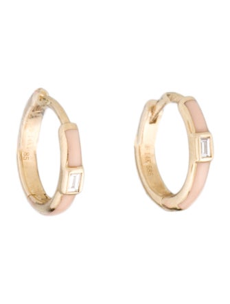 Earrings 14K Diamond & Enamel Hoop Earrings