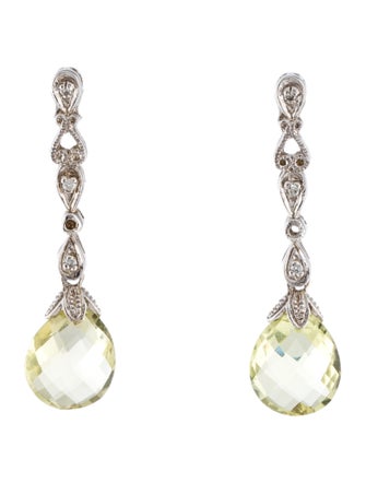 Earrings 14K Quartz & Diamond Drop Earrings