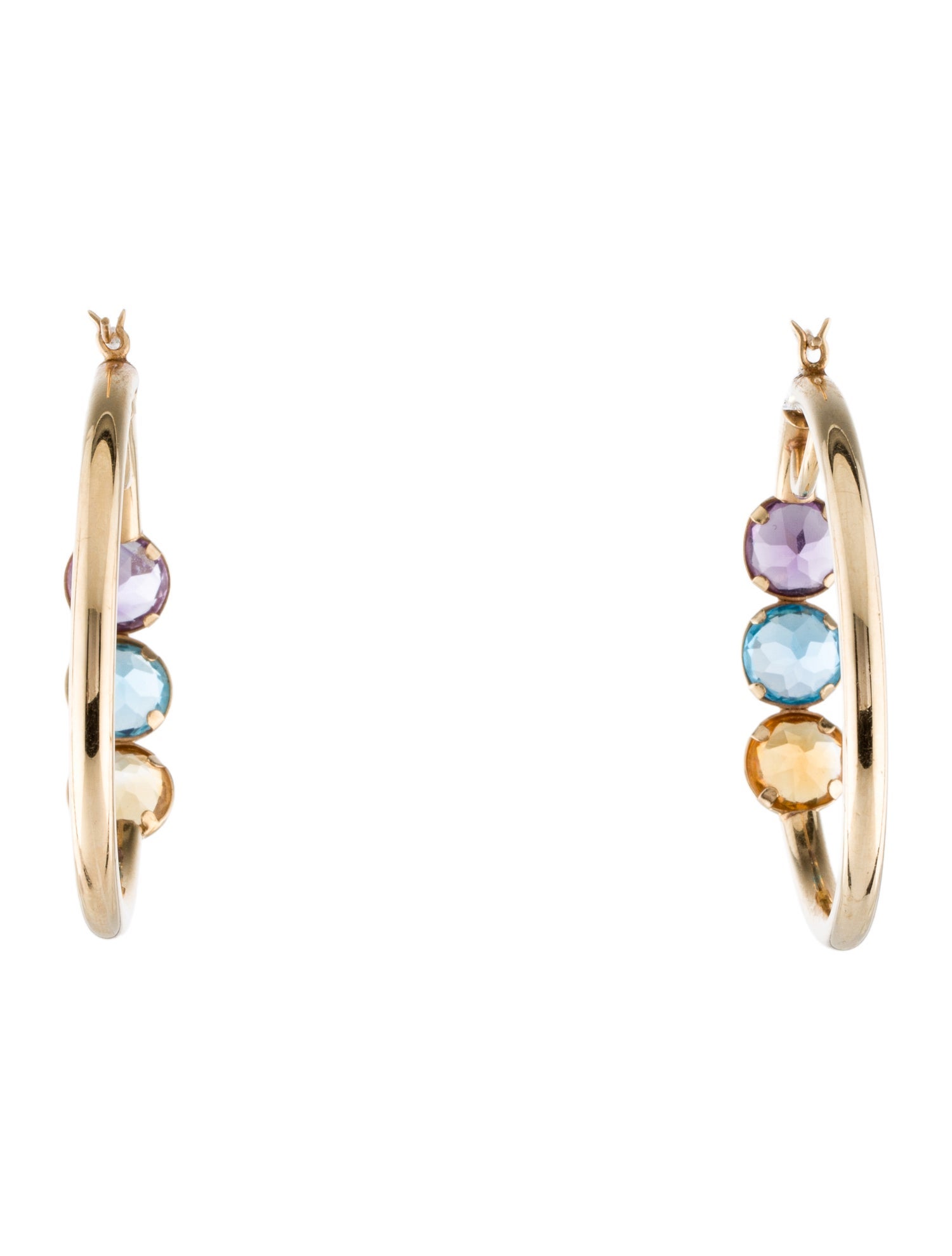 Earrings 14K Multistone Hollow Hoop Earrings