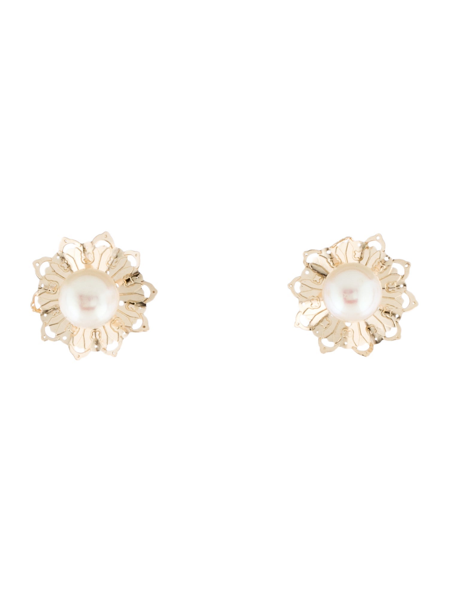 Earrings 14K Pearl Flower Stud Earrings