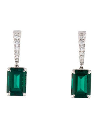 Earrings 14K 5.58ctw Synthetic Emerald & Lab-Grown Diamond Drop Earrings