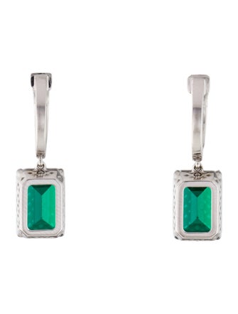 Earrings 14K 5.58ctw Synthetic Emerald & Lab-Grown Diamond Drop Earrings