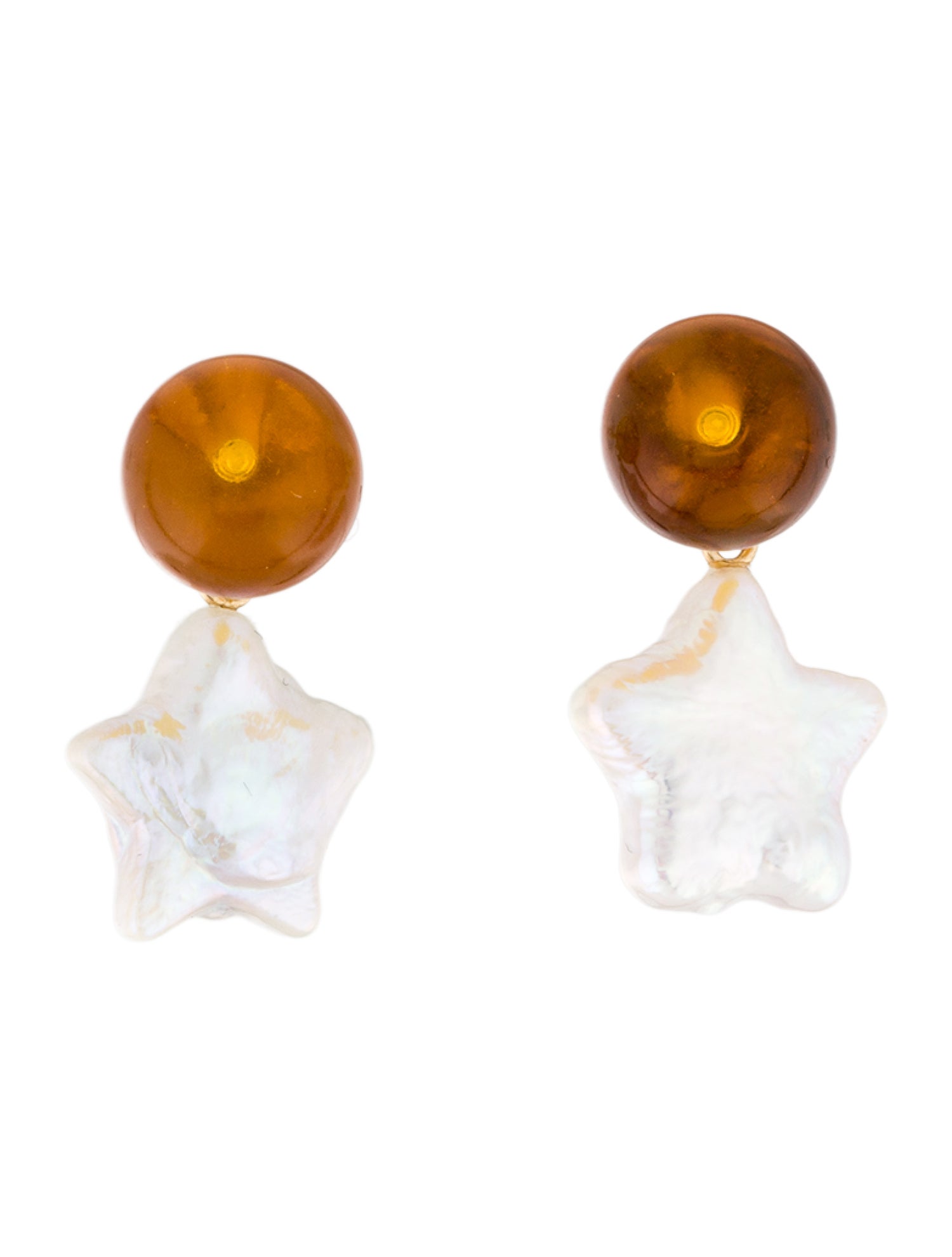 Earrings 14K Cultured Pearl & Amber Drop
