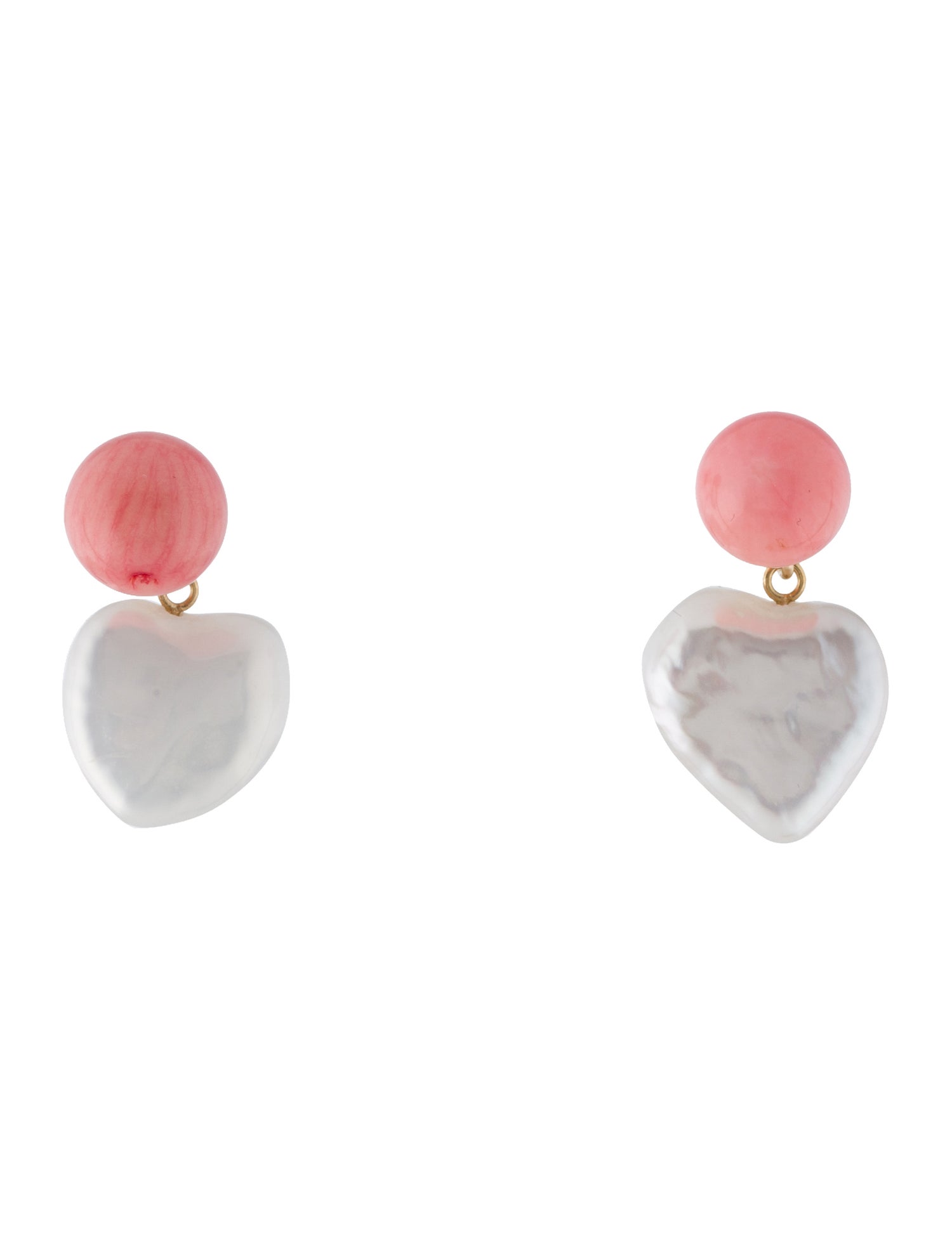 Earrings 14K Pearl & Coral Heart Drop