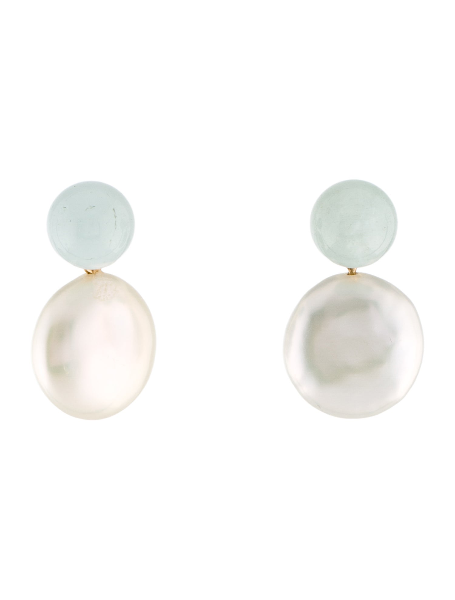 Earrings 18K Pearl & Aquamarine Drop Earrings