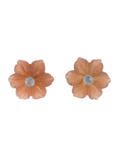 Earrings 14K Sapphire & Sunstone Flower Convertible Stud Earrings