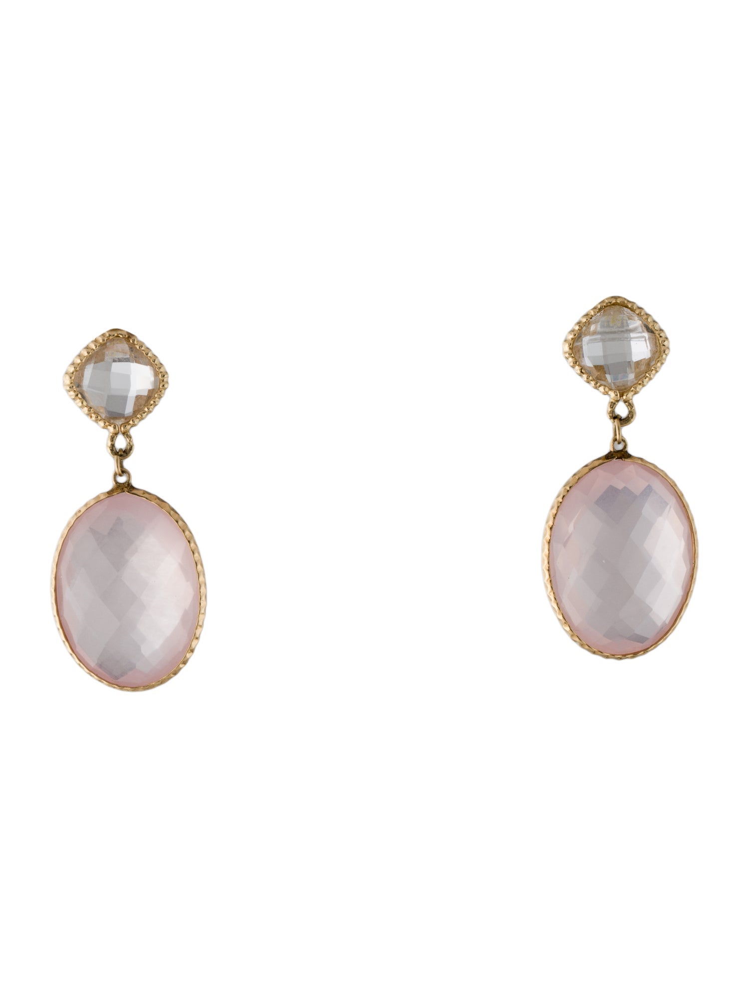 Earrings 14K Rose-Quartz & Quartz Drop