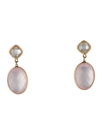 Earrings 14K Rose-Quartz & Quartz Drop Earrings