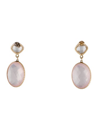 Earrings 14K Rose-Quartz & Quartz Drop Earrings