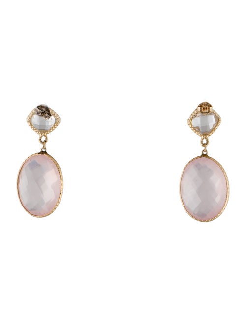 Earrings 14K Rose-Quartz & Quartz Drop Earrings