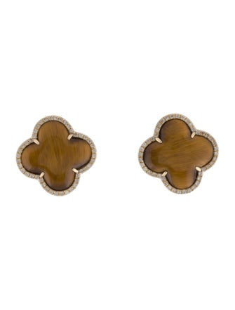 Earrings 14K Tigers Eye Quartz & Diamond Stud Earrings