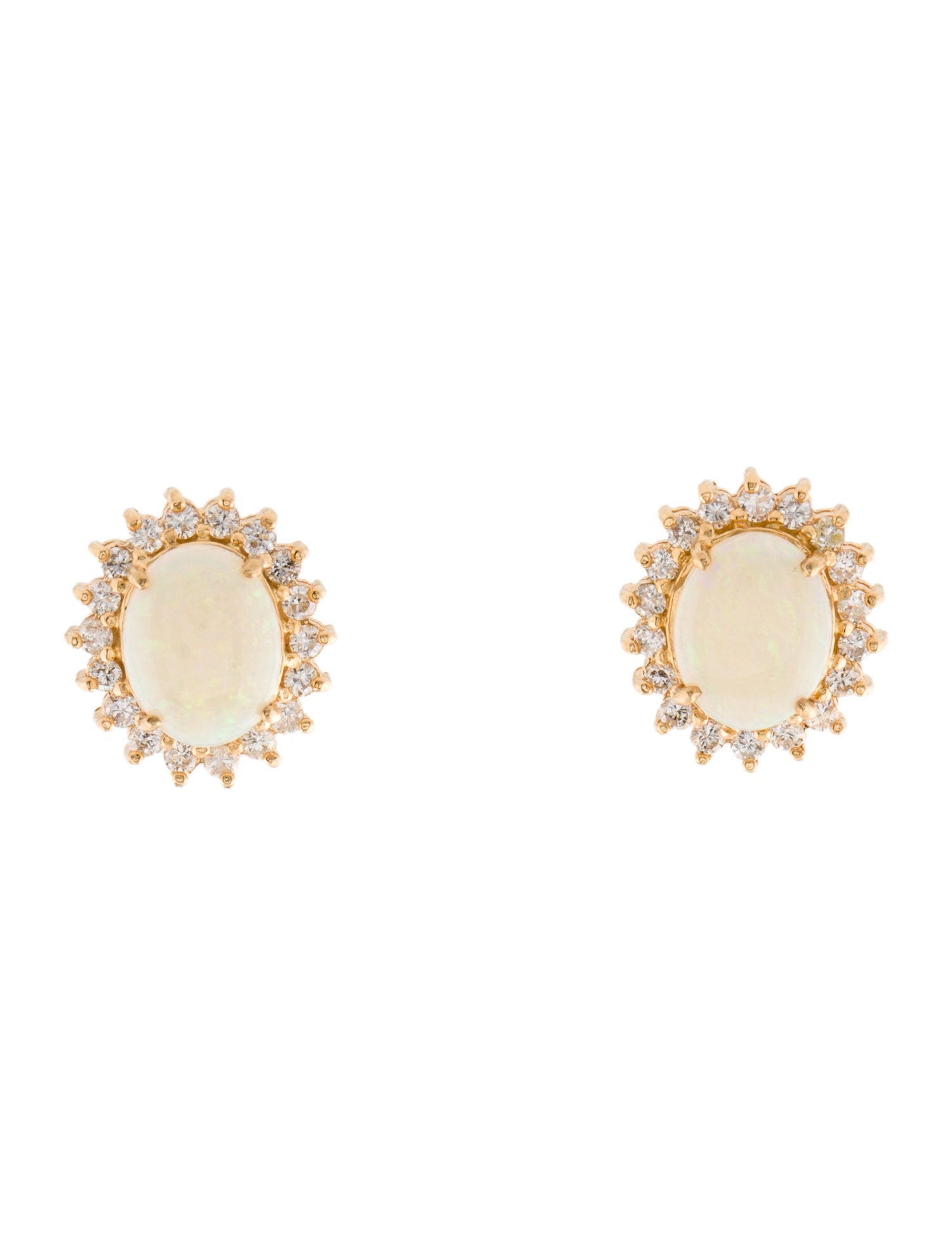 Earrings 14K Opal & Diamond Stud Earrings