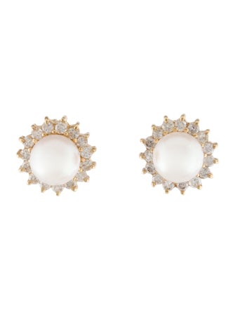 Earrings 14K Pearl & Diamond Stud Earrings