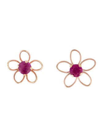 Earrings 10K Ruby Flower Stud Earrings