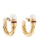 Earrings 18K Pearl & Ruby Cable Huggie Earrings