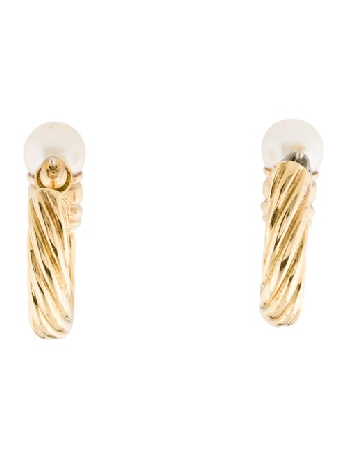 Earrings 18K Pearl & Ruby Cable Huggie Earrings