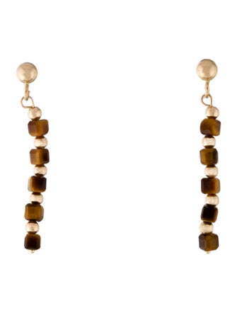 Earrings 14K Tiger's Eye Quartz Bead Drop Earrings