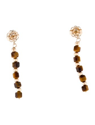 Earrings 14K Tiger's Eye Quartz Bead Drop Earrings