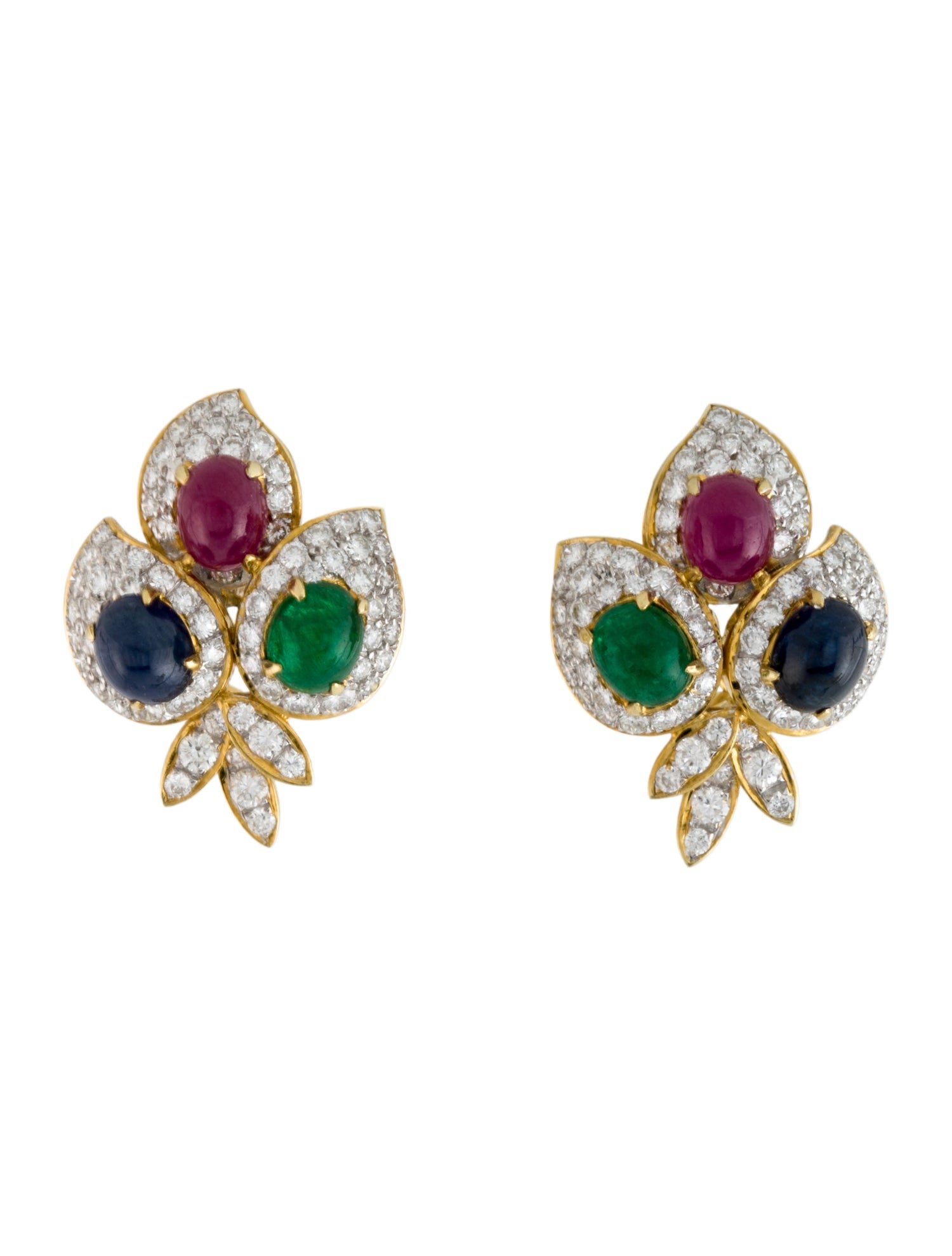 Earrings 18K Ruby, Emerald, Sapphire & Diamond Earclip Earrings