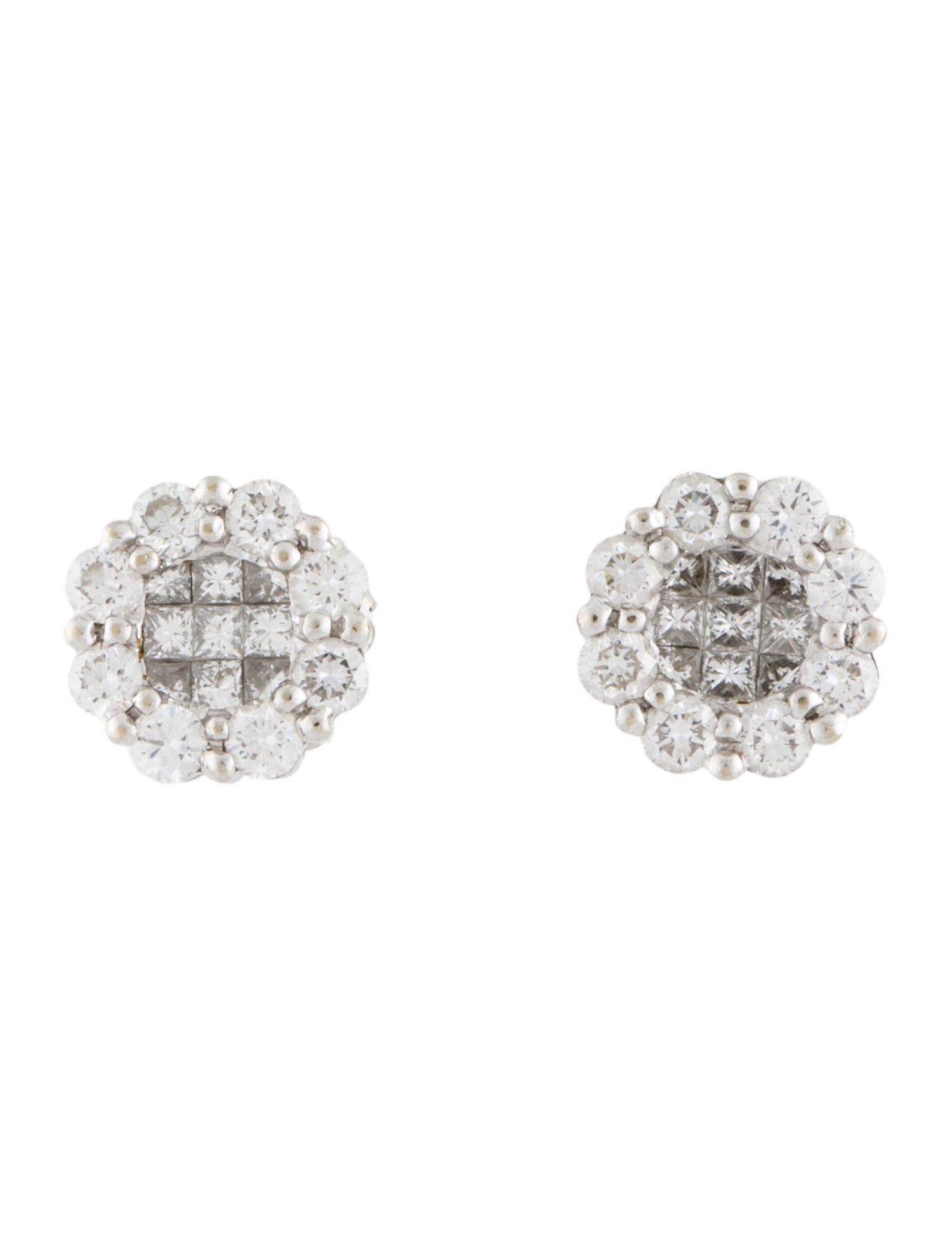 Earrings 18K 1.58ctw Diamond Cluster Stud Earrings