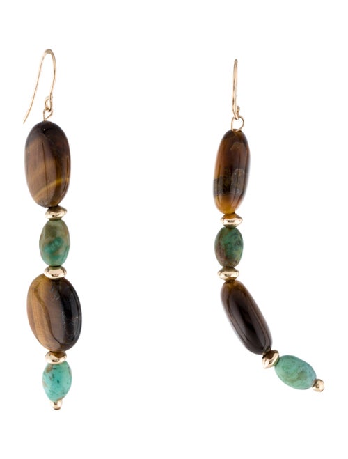 Earrings 14K Turquoise & Tiger's Eye Bead Drop Earrings