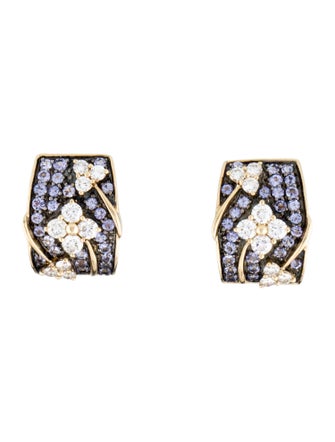 Earrings 14K Tanzanite & Diamond Floral Earclips