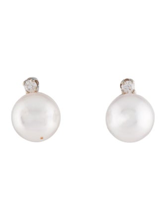 Earrings 14K Pearl & Diamond Stud Earrings
