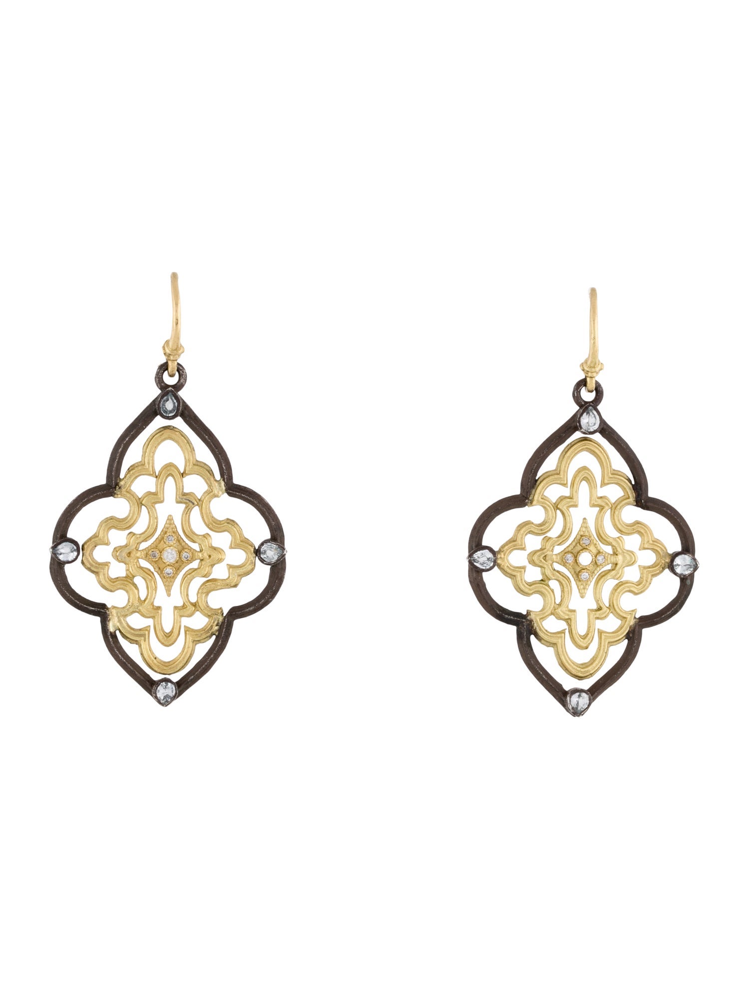 Armenta Colorless Sapphire & Diamond Open Scroll Drop Earrings