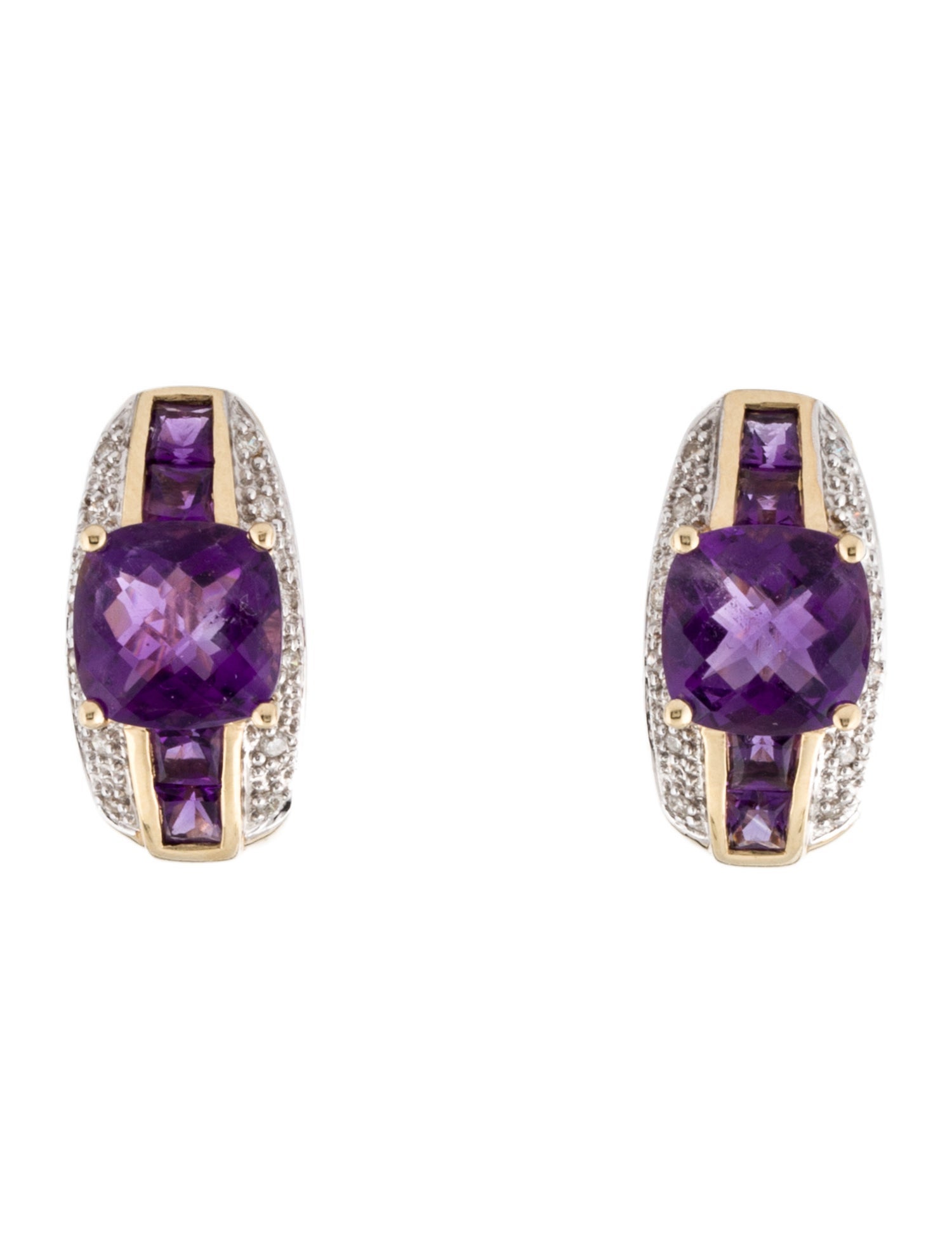 Earrings 14K Amethyst & Diamond Earclips