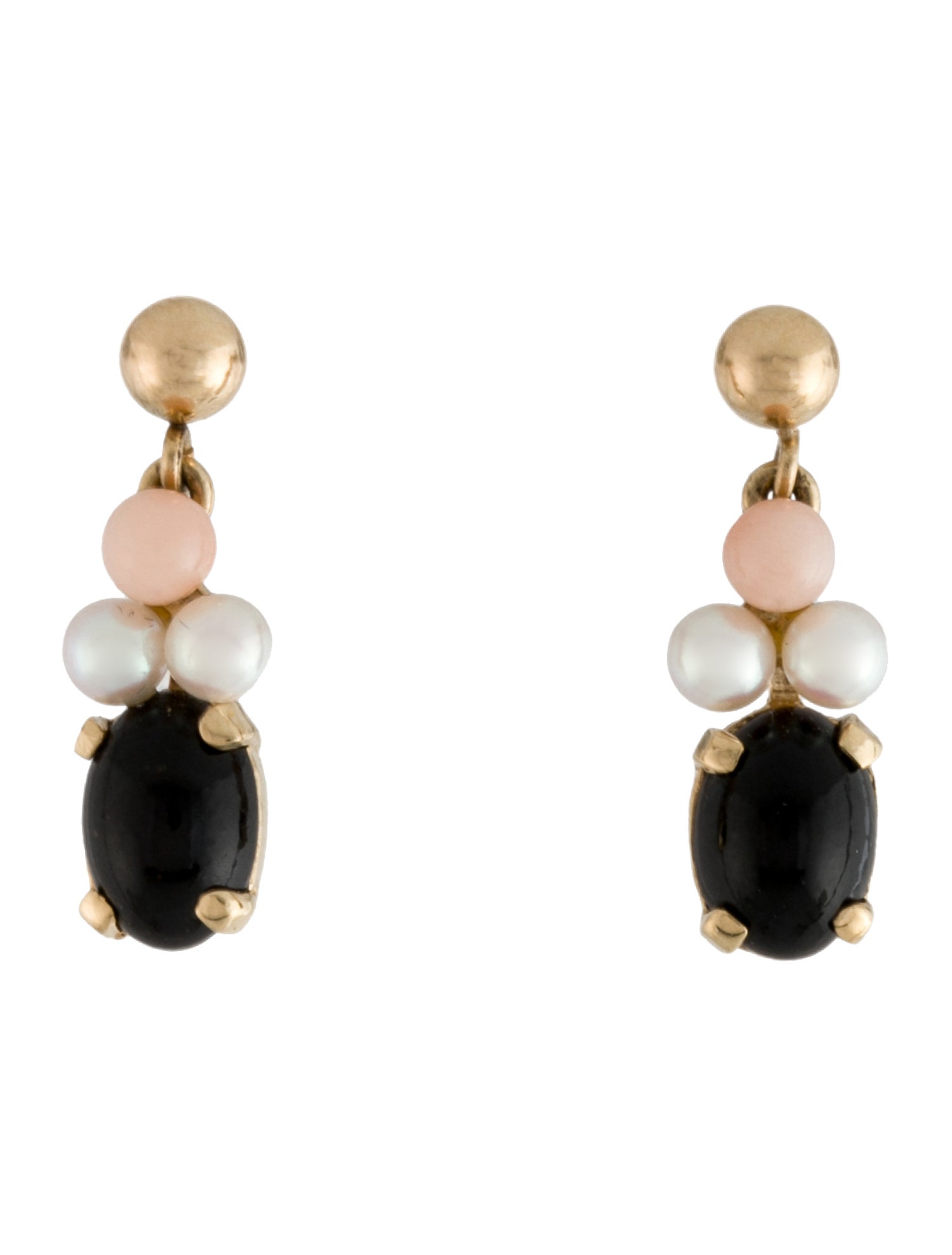 Earrings 14K Pearl, Coral, & Black Coral Drop