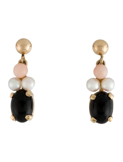 Earrings  14K Pearl, Coral, & Black Coral Drop Earrings