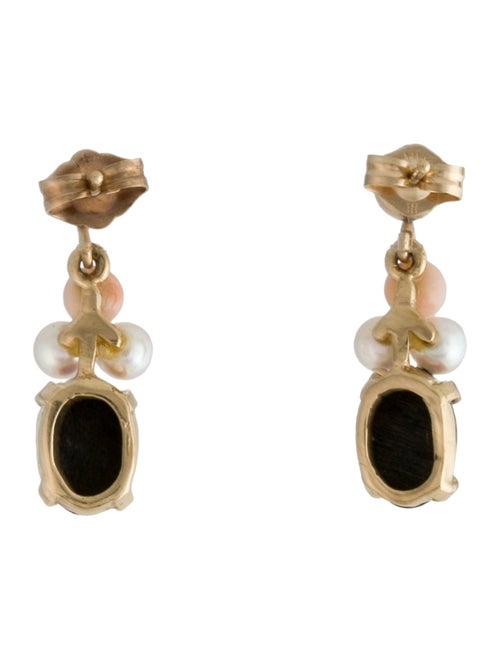 Earrings  14K Pearl, Coral, & Black Coral Drop Earrings